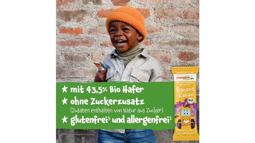 pumpkin organics Bio Haferriegel mit Banane & Kakao 20 g
