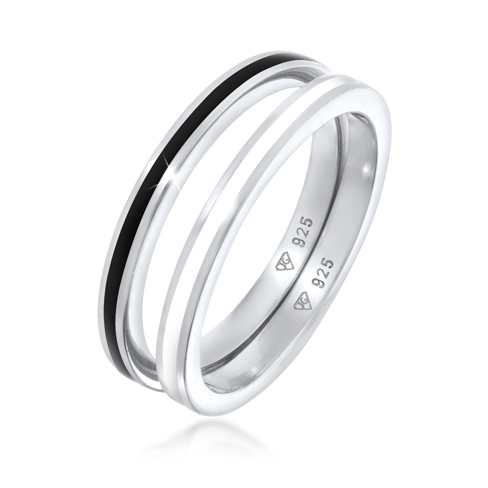 Elli Elli Bague Ensemble de bagues pour femmes - Noir de base avec émail en argent ste Bague