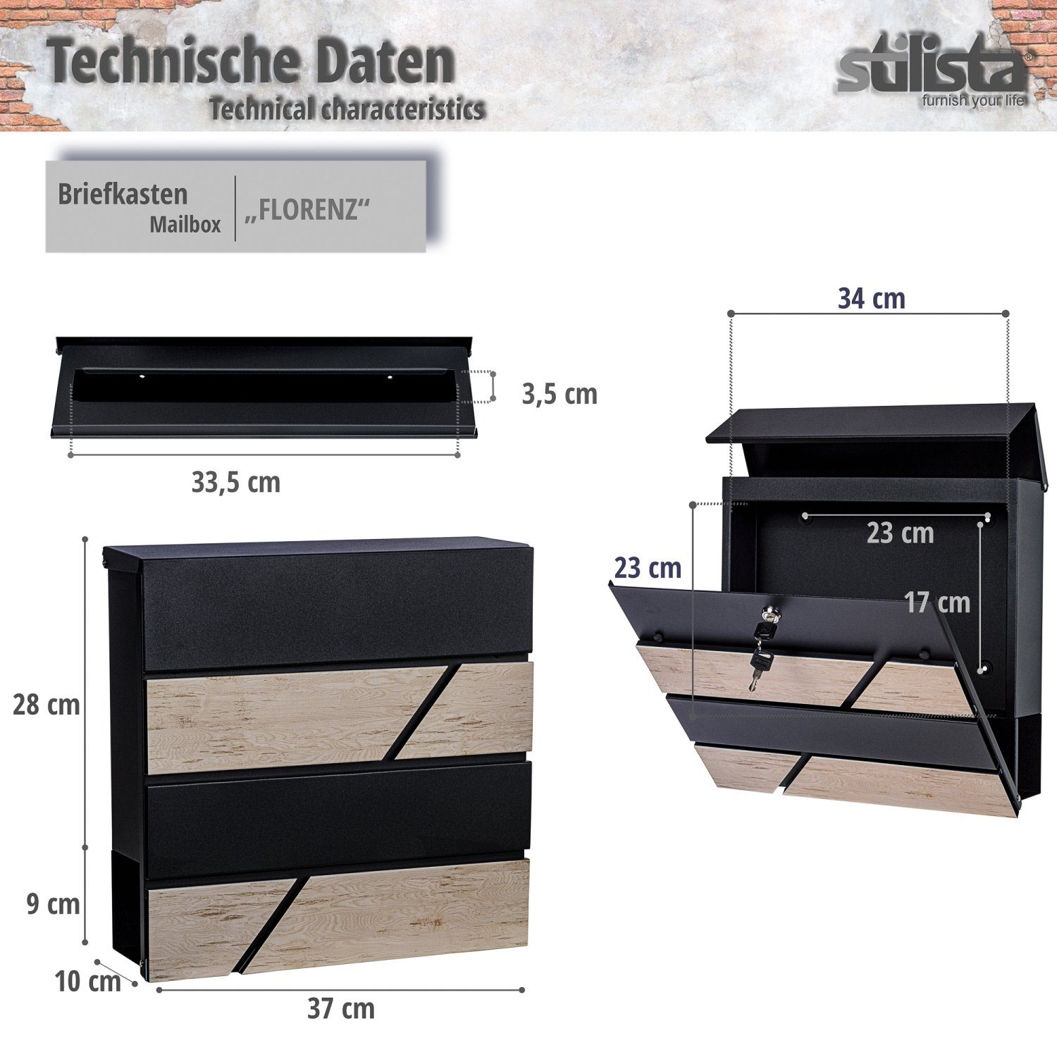 STILISTA Standbriefkasten Briefkasten Postkasten mit Zeitungsfach, inkl. Standfuß, pulverbeschichtetes Metall, Farb- und Modellwahl