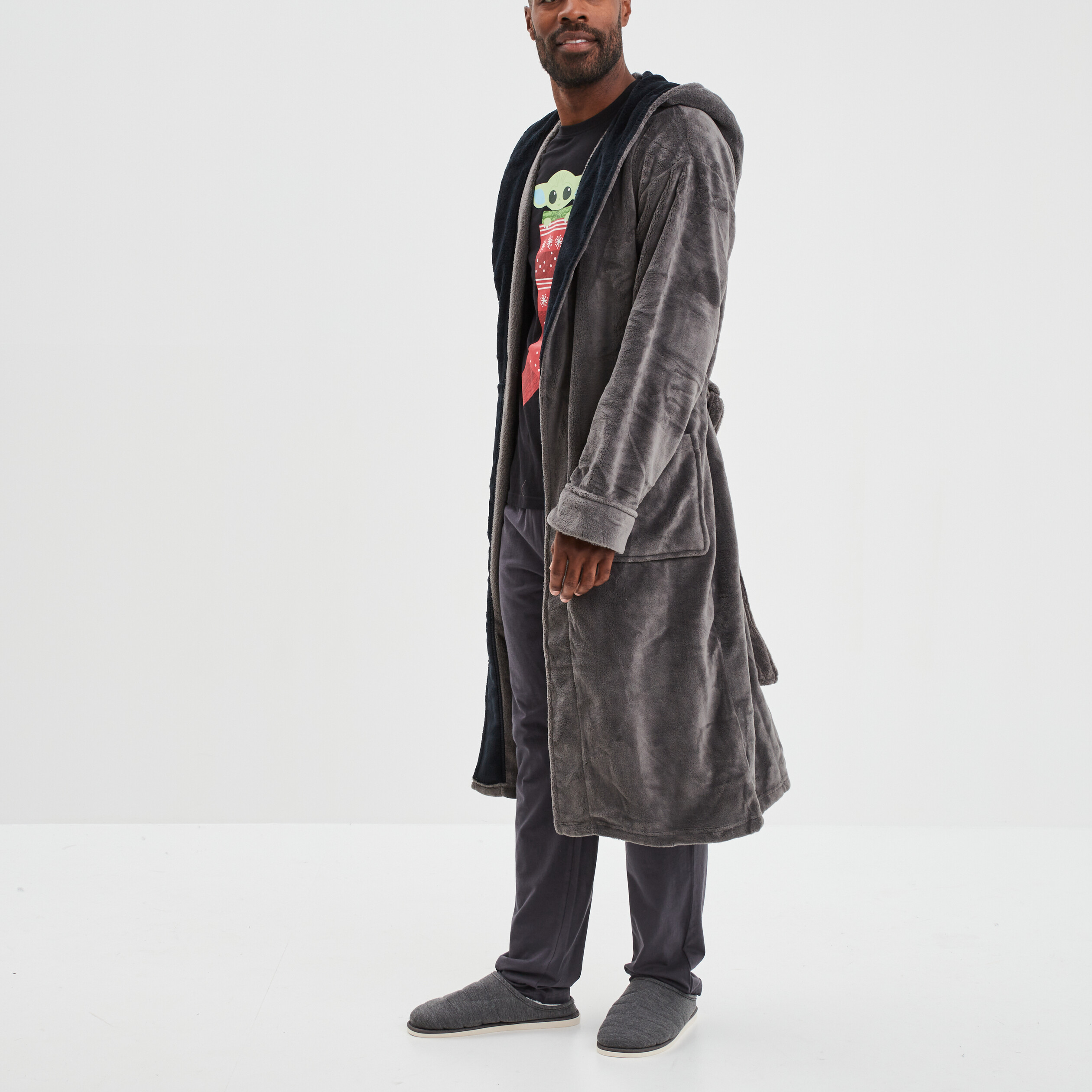 Peignoir long col châle gris foncé homme | La Halle