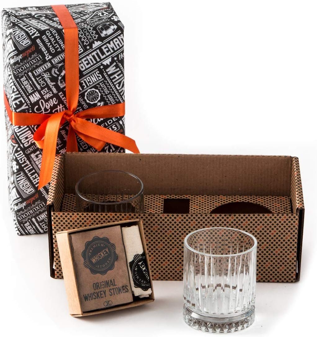 Hediyesepeti Cocktail-Set Whisky Stones Set mit 12 Marmor Eiswürfeln und 2 Gläsern inklusive, (12-tlg)