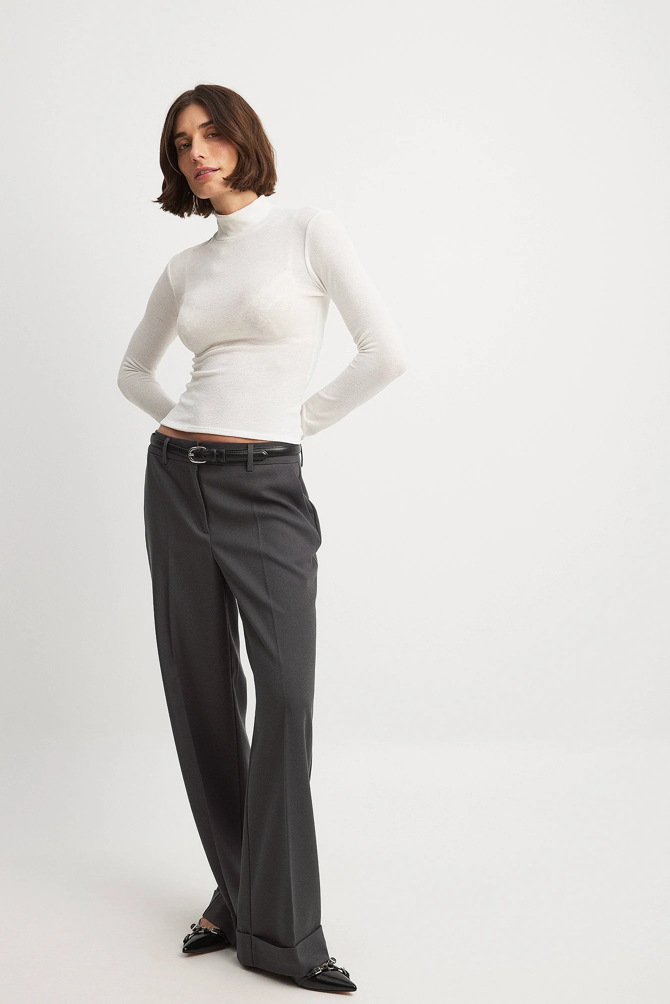 Krempelbare Twill-Anzughose mit mittlerer Taille