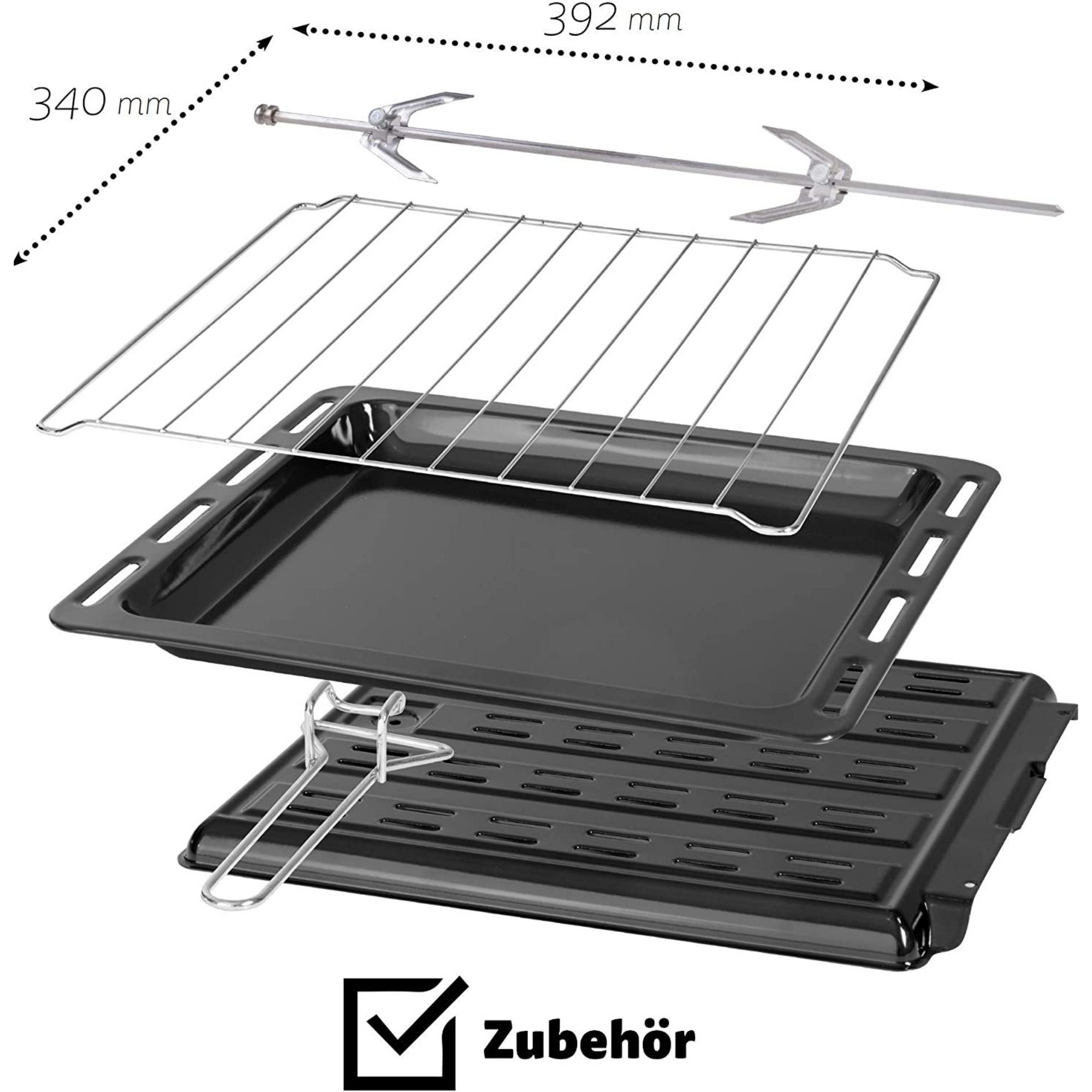 ICQN Minibackofen mit Kochplatten, 3800 W, inkl. Backblech Set, Emailliert, Umluft, Pizza-Ofen, Doppelverglasung, Drehspieß, Mini Ofen, 40°-230°C