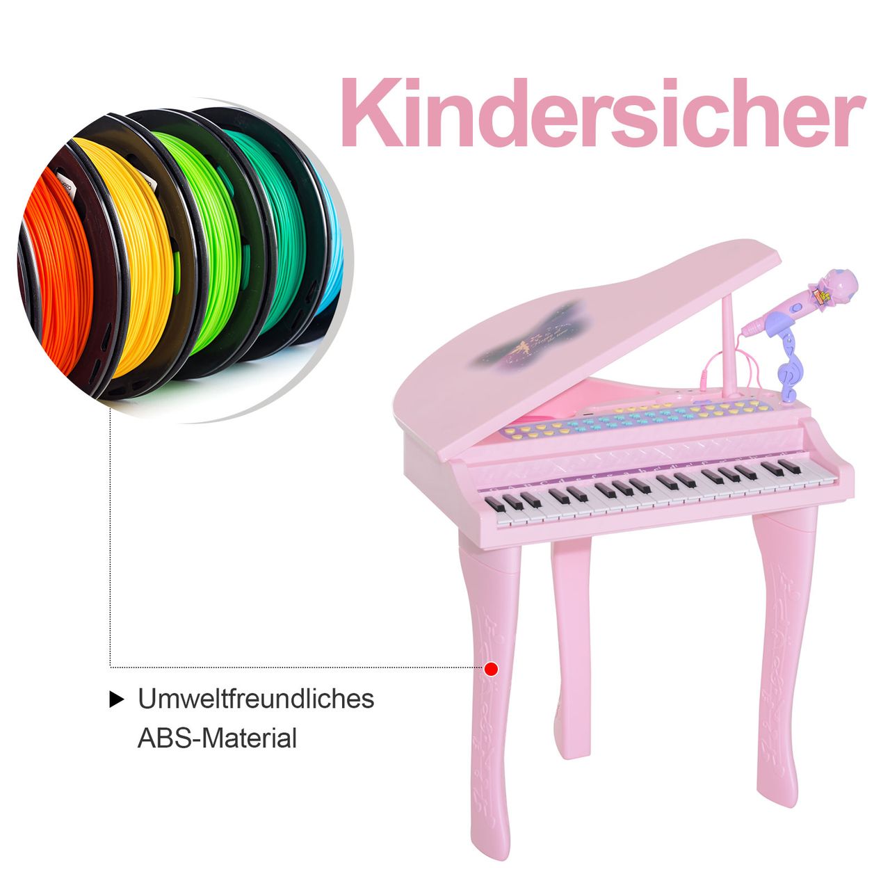 HOMCOM Kinder Klavier Mini-Klavier Piano Keyboard Musikinstrument MP3 mit Hocker