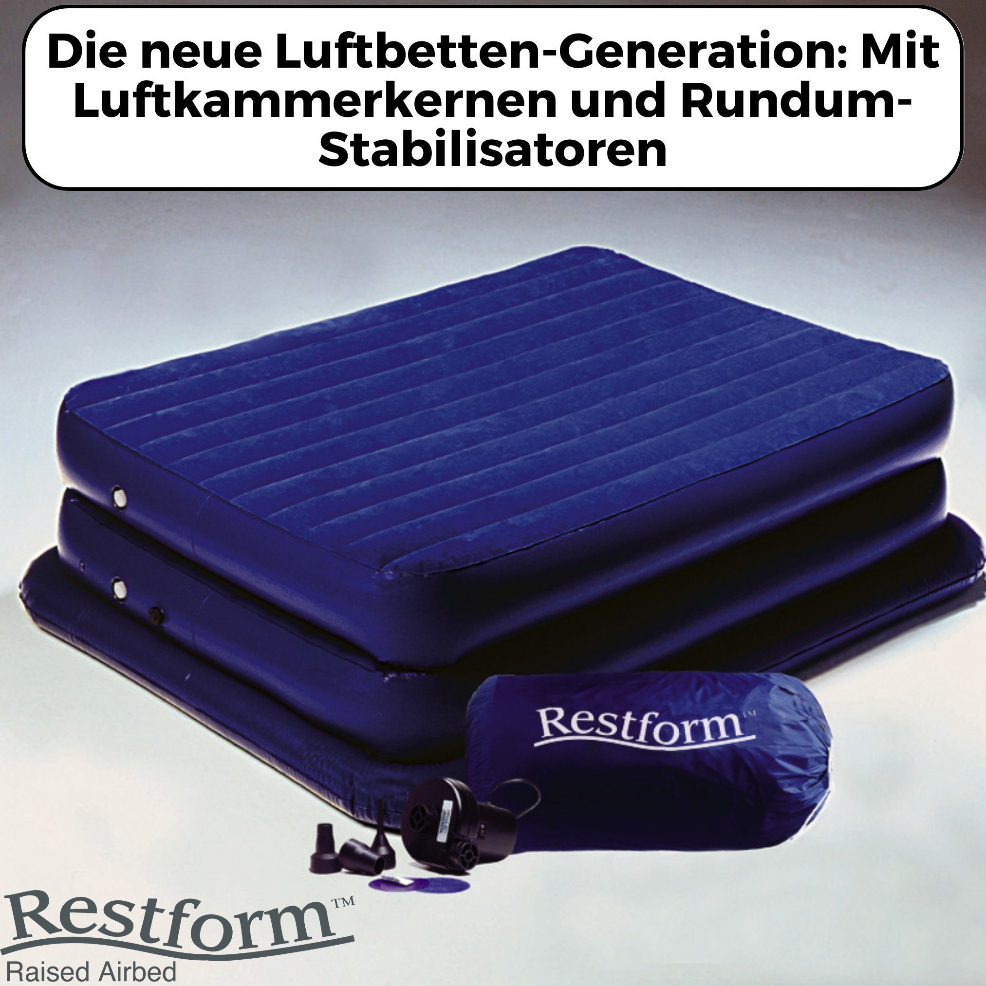 Restform® Luftbett High Raised Airbed Single, (Set, teilig), Aufblasbare Matratze für 1 Person, 90x190, mit elektrischer Pumpe