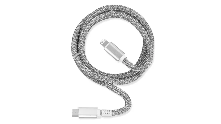 OHLALA! Glamour 1m USB Data Cable Silver für Typ-C/ Apple Lightning mit Sync- und Ladefunktion