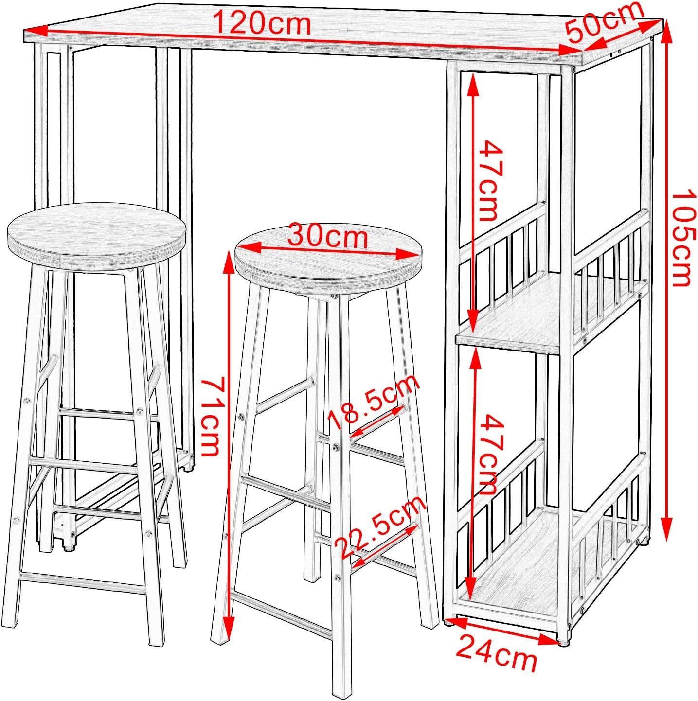 Woltu Bar-Set, (3-St), Bartisch mit 2 Barhocker aus MDF bis 100kg belastbar