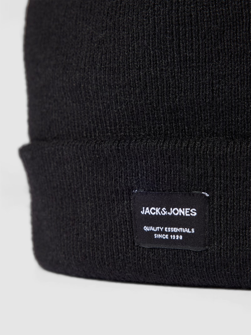 Beanie mit Logo-Patch in schwarz