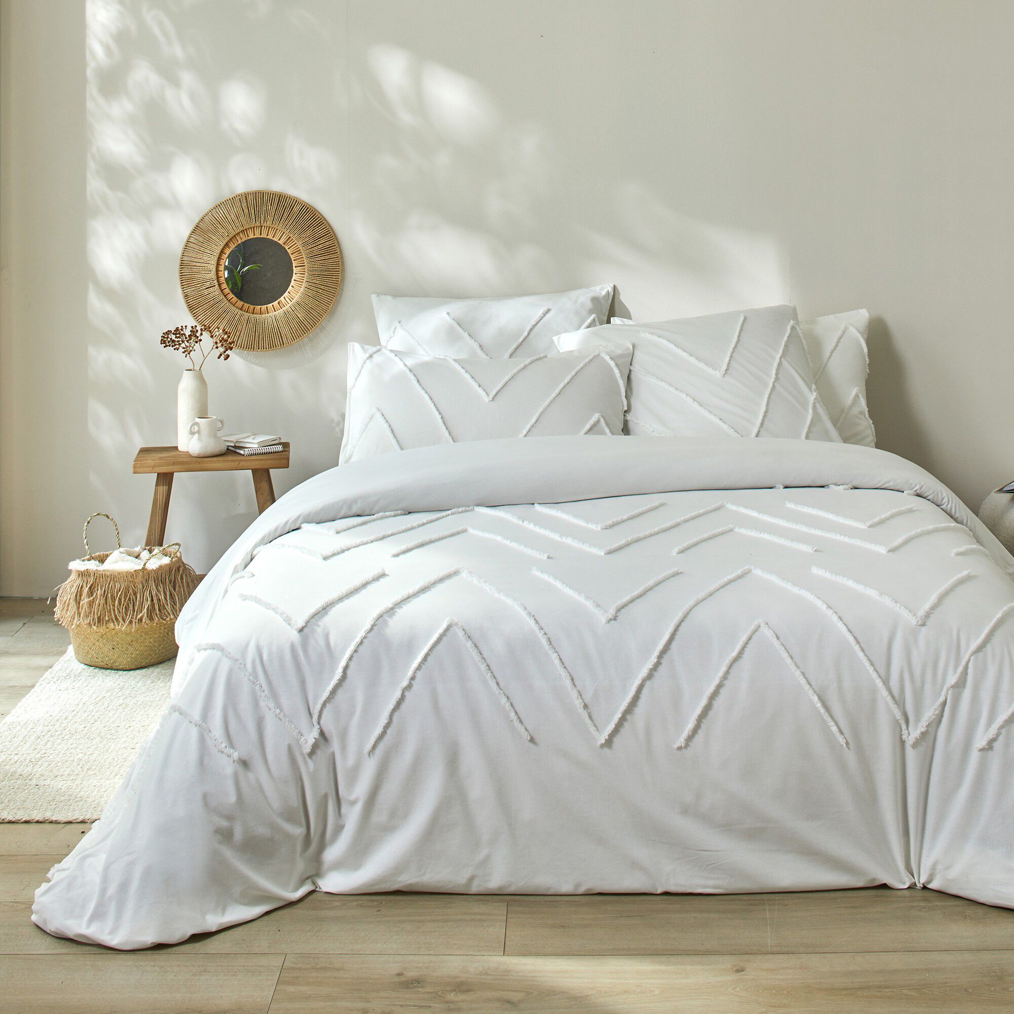 Linge de lit Amezia en coton lavé finition tufté en relief