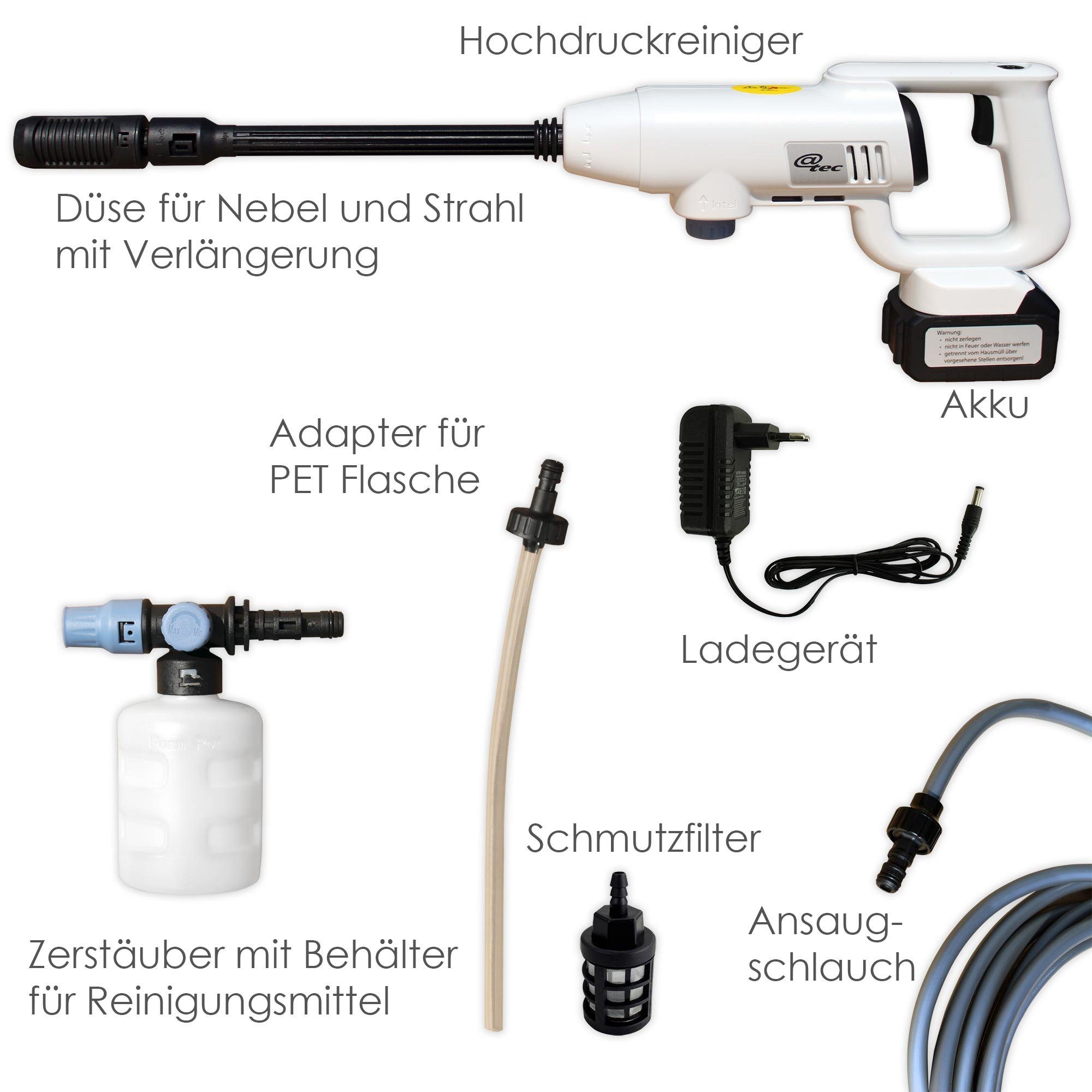 @tec Akku-Hochdruckreiniger Akku Druckreiniger arcotec 74 Wh, 4000 mA, Druck max: 22 bar, mit Akku und Ladegerät, Druck max: 22,00 bar, Fördermenge max: 4,50 l/h
