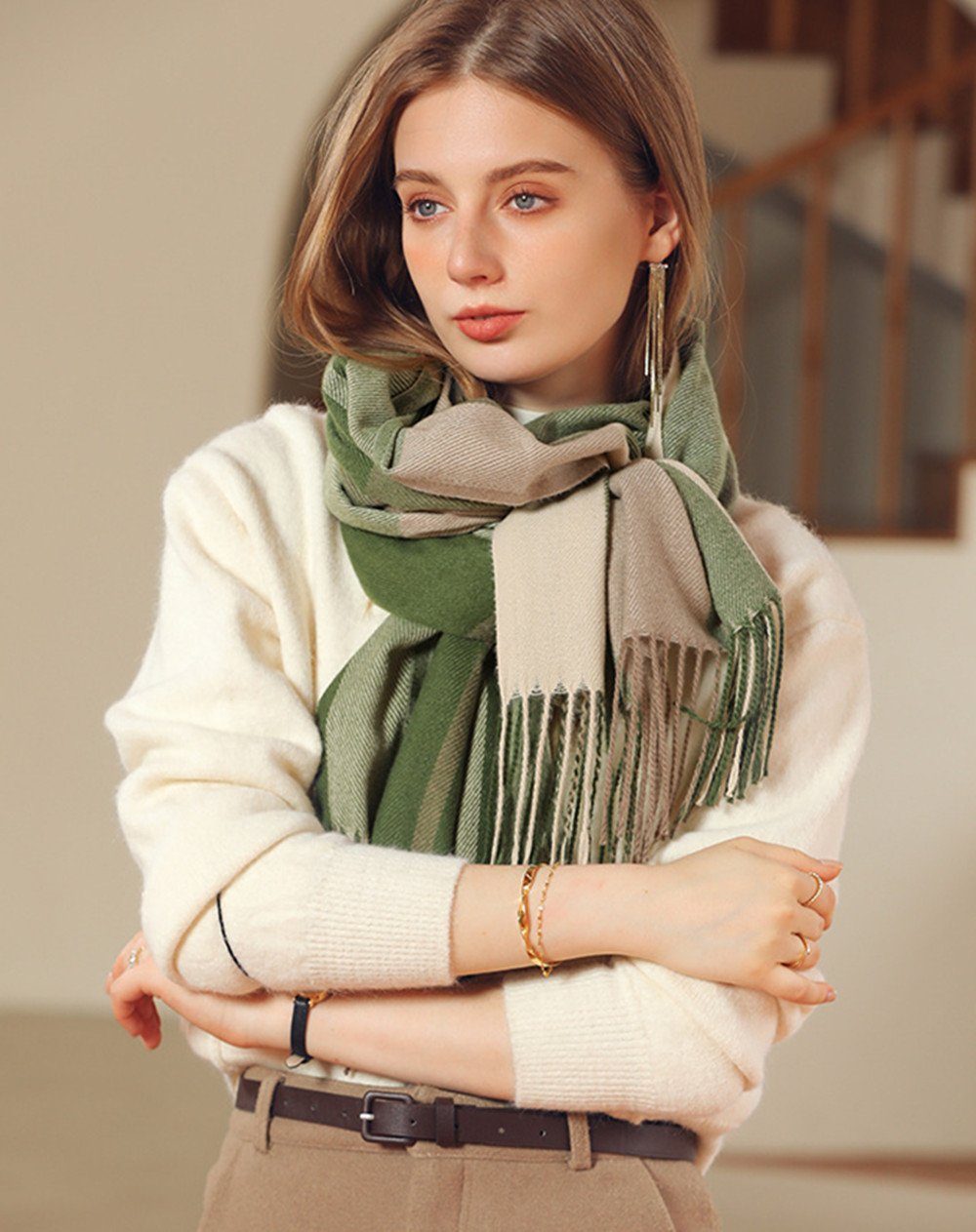 XDeer Wollschal Damen Schal,kuschelweich Karo,Winter Schal Poncho Qualität mit Fransen, Damen Halstuch Geschenk für Frauen in verschiedenen Farben