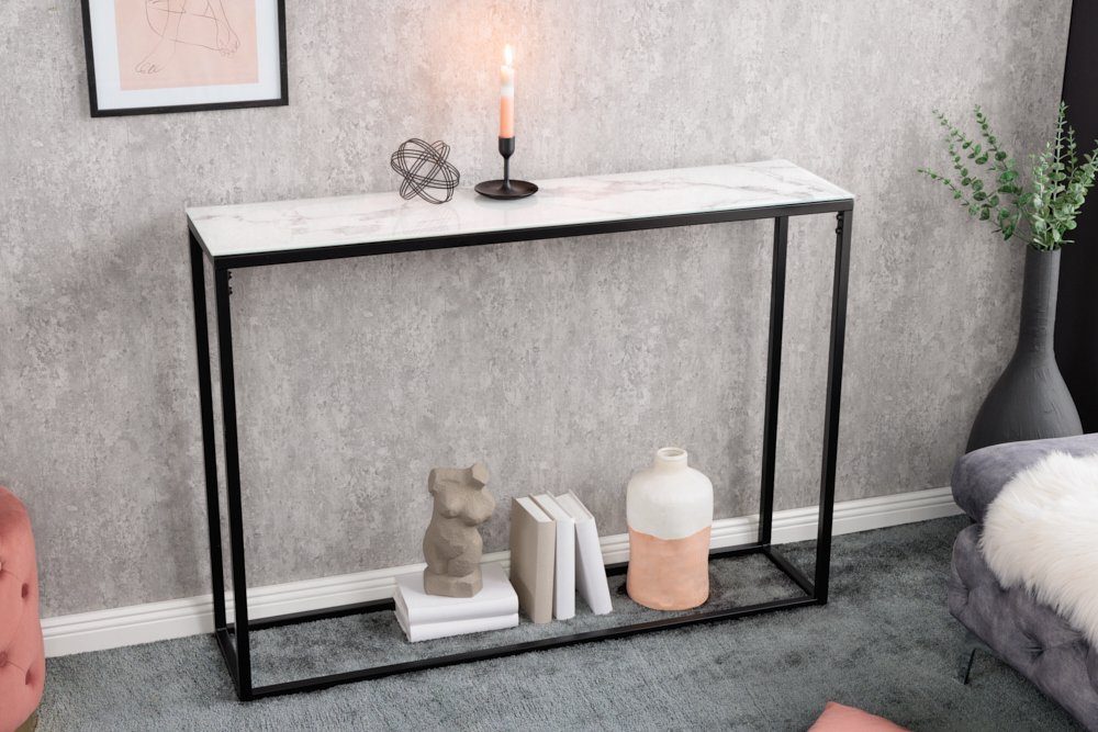 riess-ambiente Konsolentisch BOUTIQUE 110cm weiß / schwarz (Einzelartikel, 1-St), Flur · Kristallglas · Metall · eckig · Marmor-Dekor · Barock