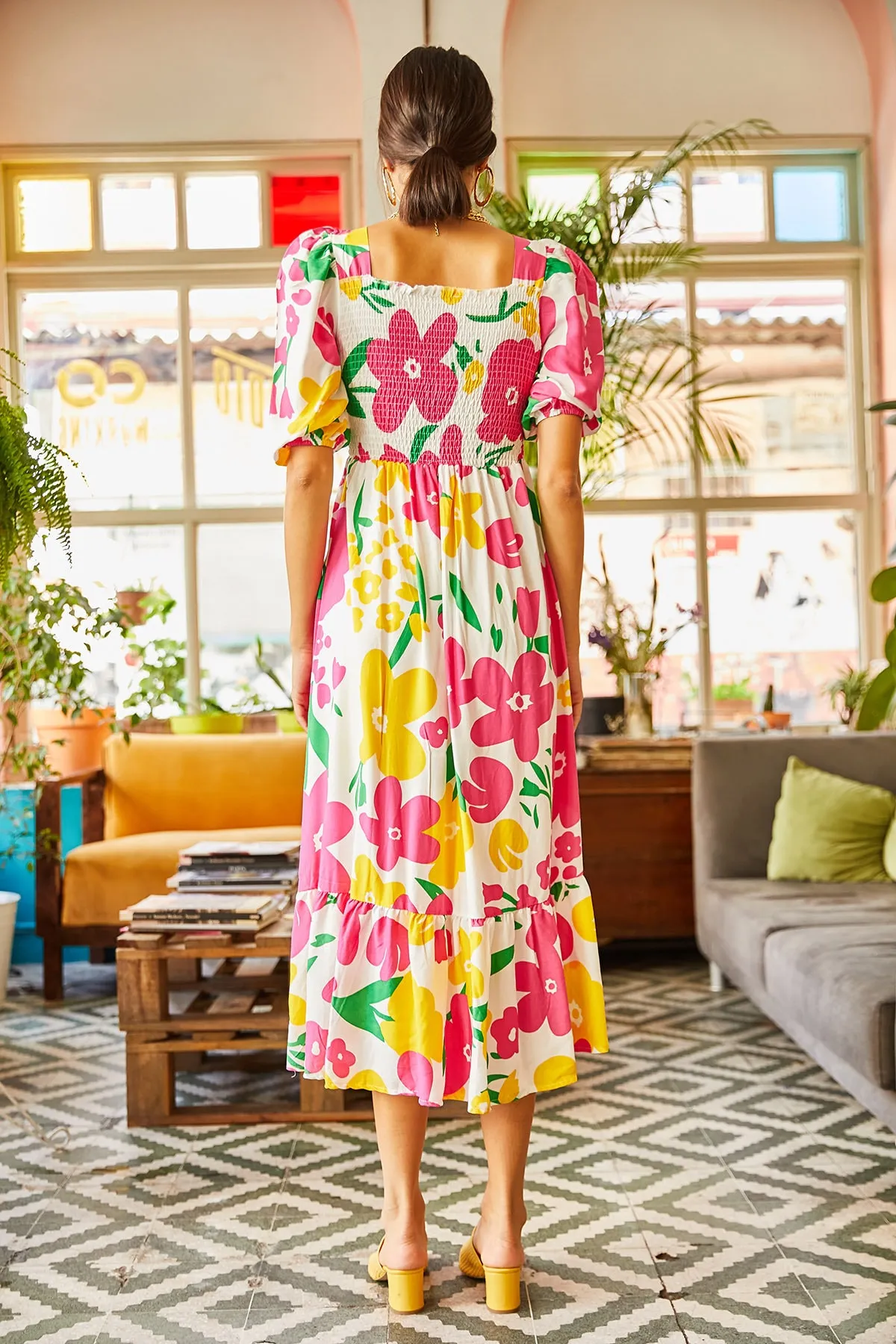 Olalook  Ecru Pink Gimped Lässiges Kleid aus gewebter Viskose für Damen ELB-19001483