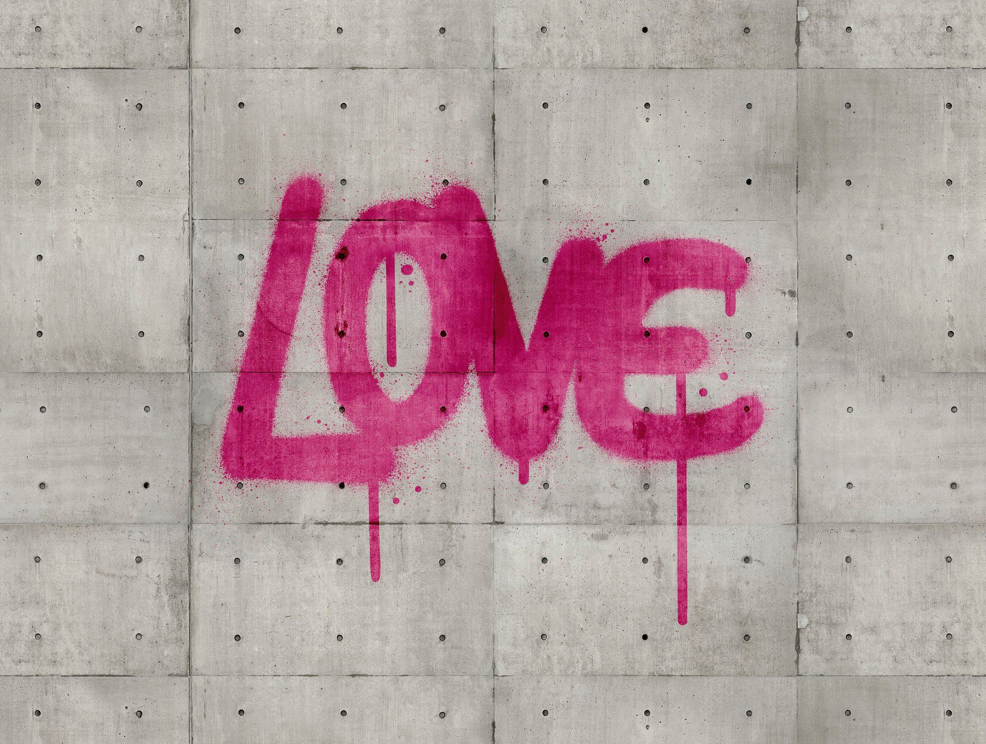 living walls Fototapete The Wall, glatt, Steinoptik, mit Schrift, urban, Fototapete Modern Tapete Betonoptik Grau Pink