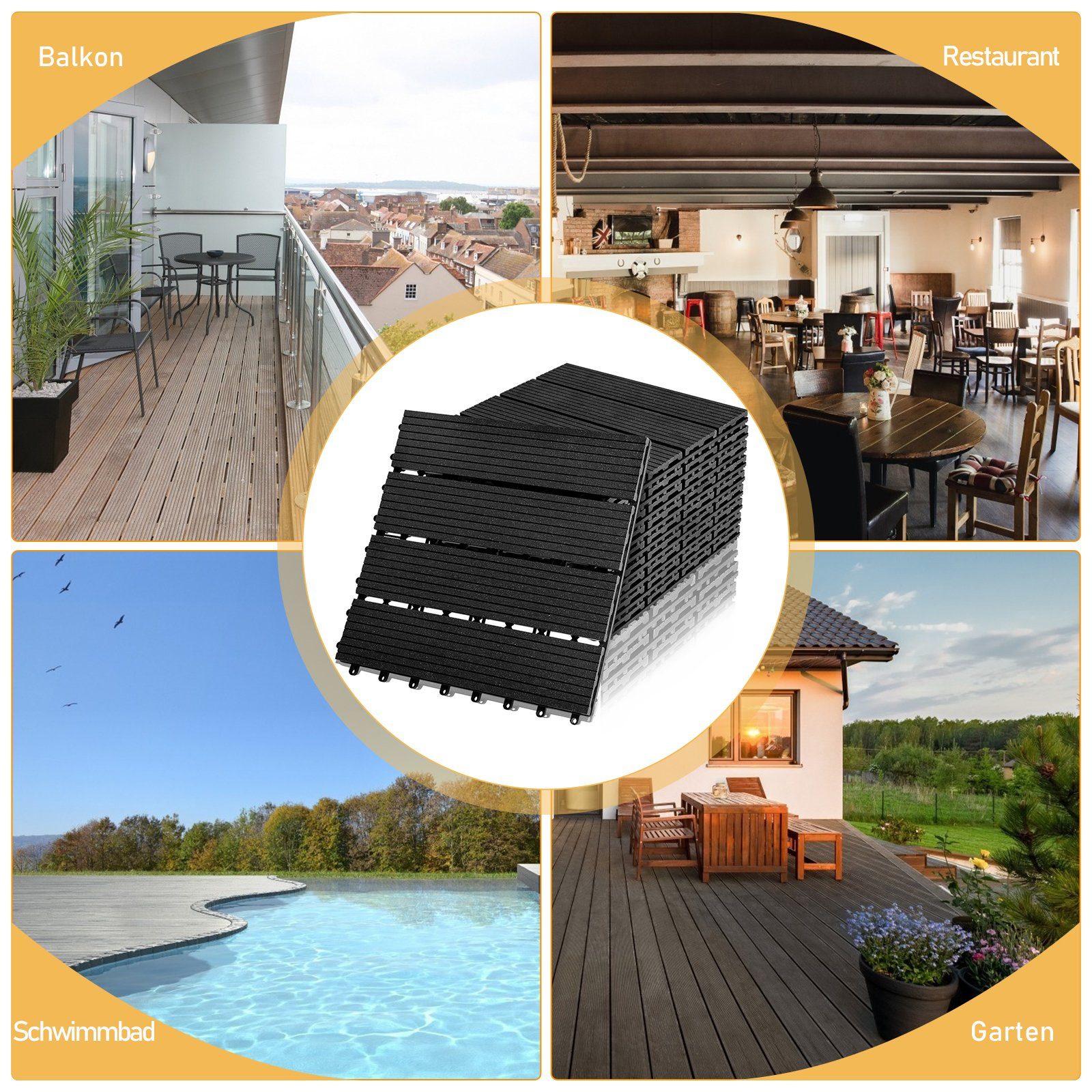 Gimisgu Holzfliesen WPC Fliesen 11 Stück 1m² 30x30 cm Terrassendielen Holzfliesen Fliese, für Terrassen und Balkon