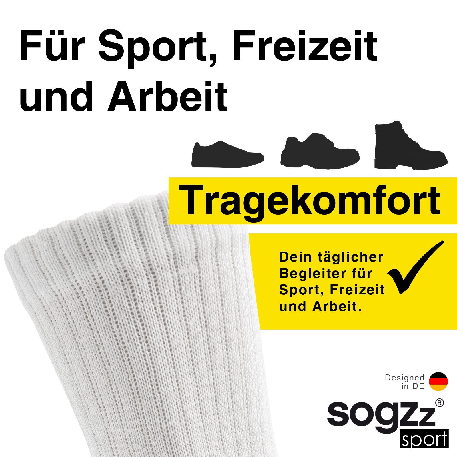 sogzz Tennissocken 5-30 Paar Sportsocken 80% Baumwolle Arbeitssocken Herren Damen (Modell: Sport Basic, 5-Paar)