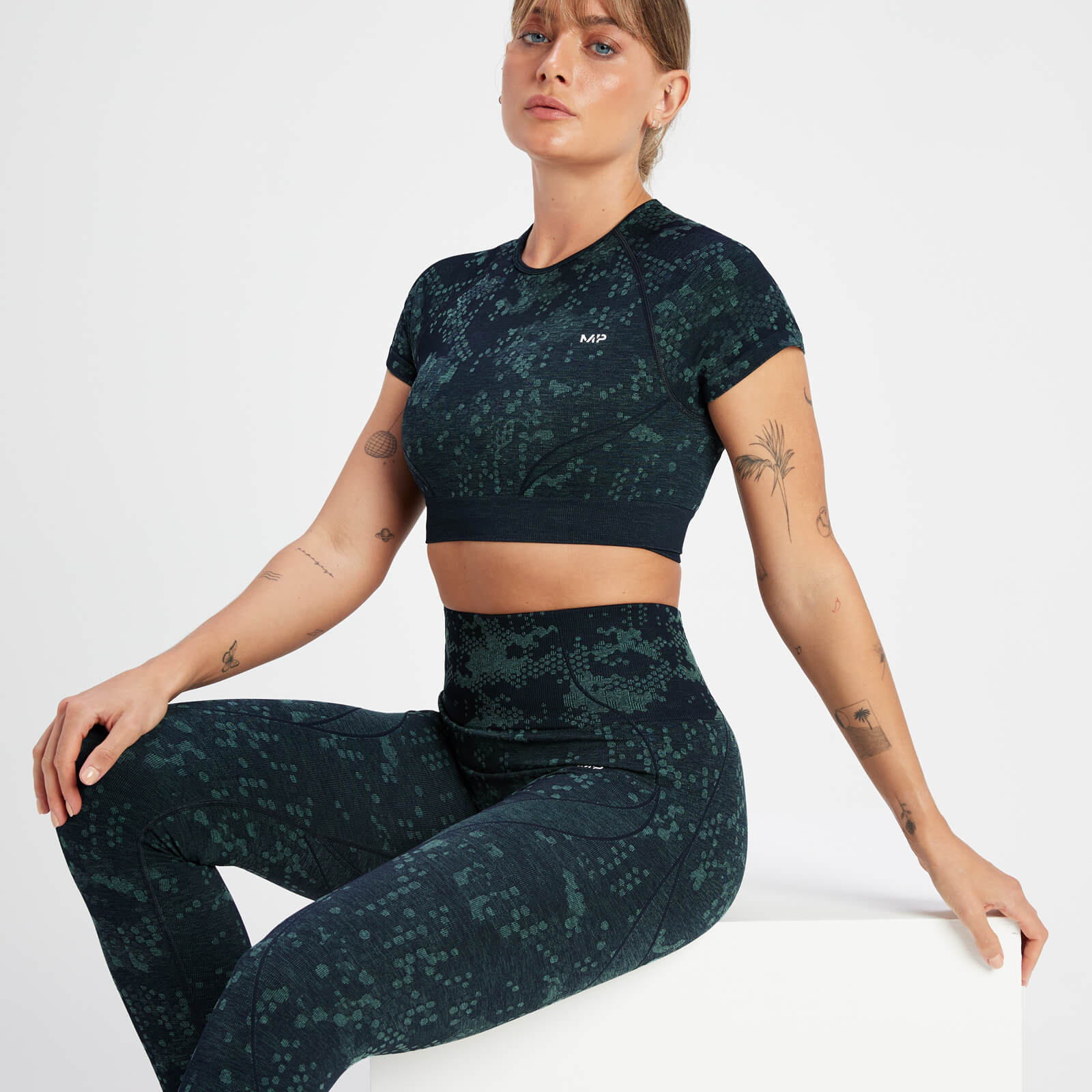 Crop top à motif sans coutures MP Adapt pour femmes – Bleu marine foncé