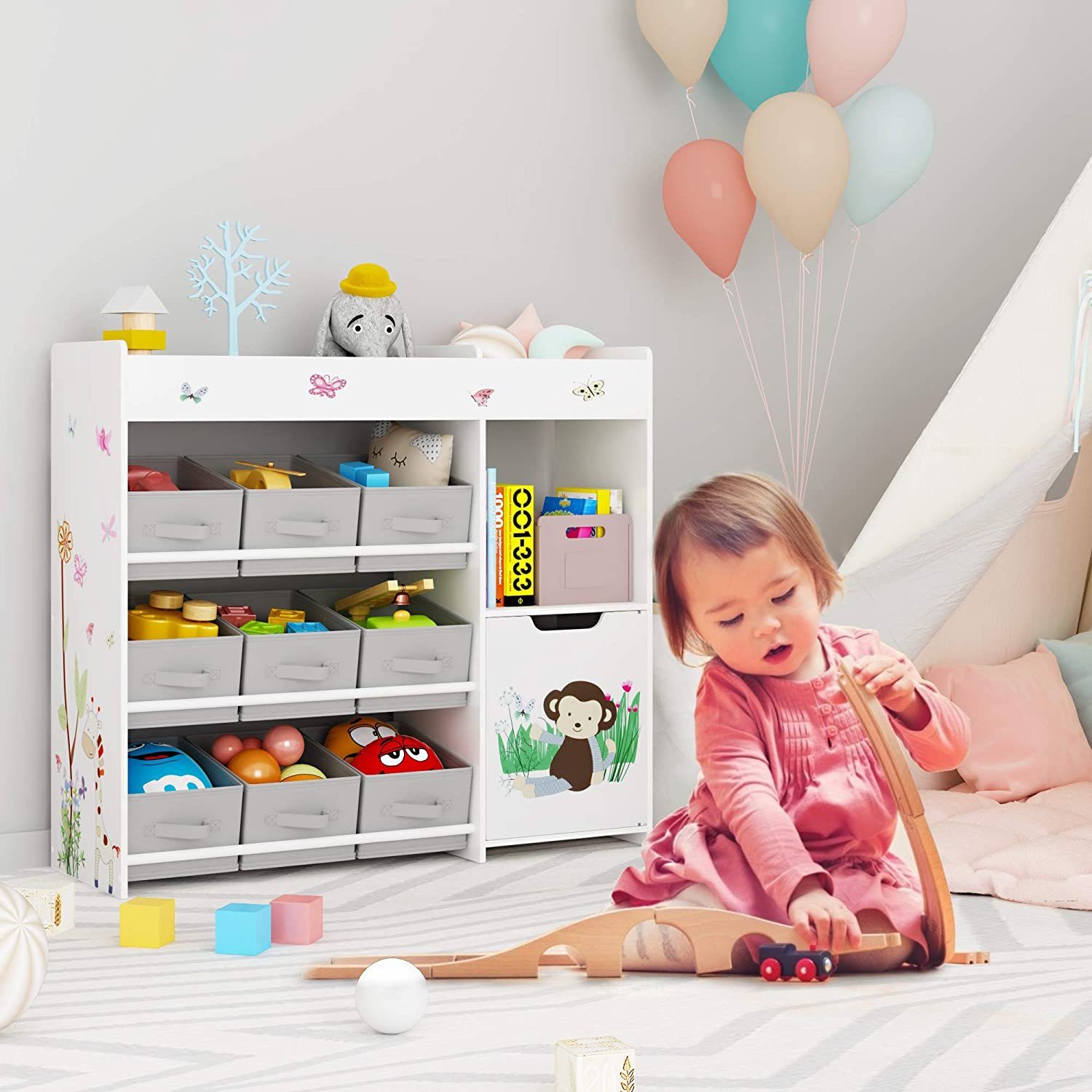 HOMECHO Spielzeugtruhe, Spielzeugregal Bücherregal Kinderzimmer mit 9 boxen