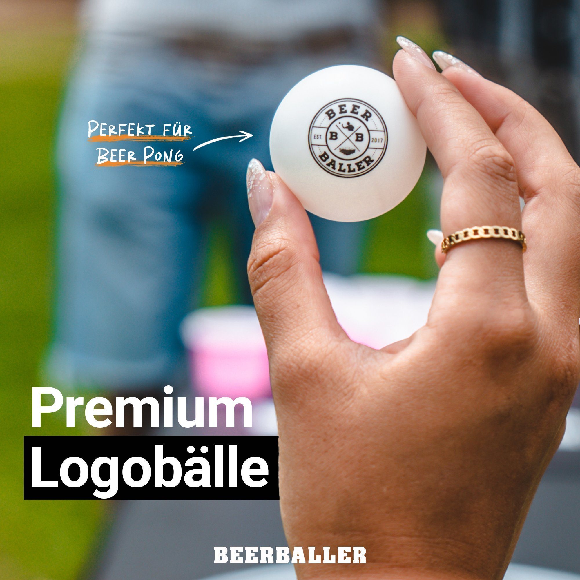 BeerBaller Tischtennisball BeerBaller® Beer Pong Bälle - 50 hochwertige, weiße Tischtennisbälle (Packung, 50er Pack), Optimiert für Beer Pong und Rage Cage
