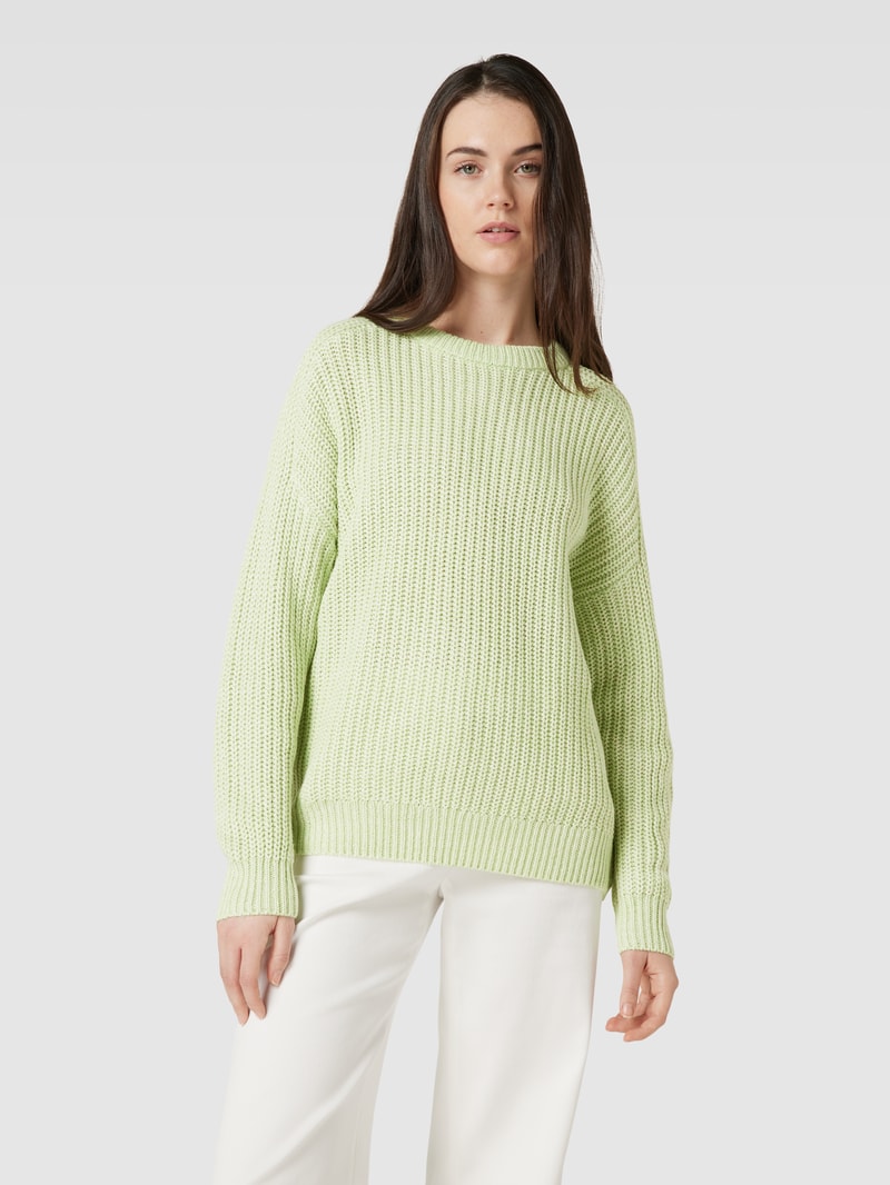 Strickpullover mit Rundhalsausschnitt Modell 'Remone' in hellgrün meliert
