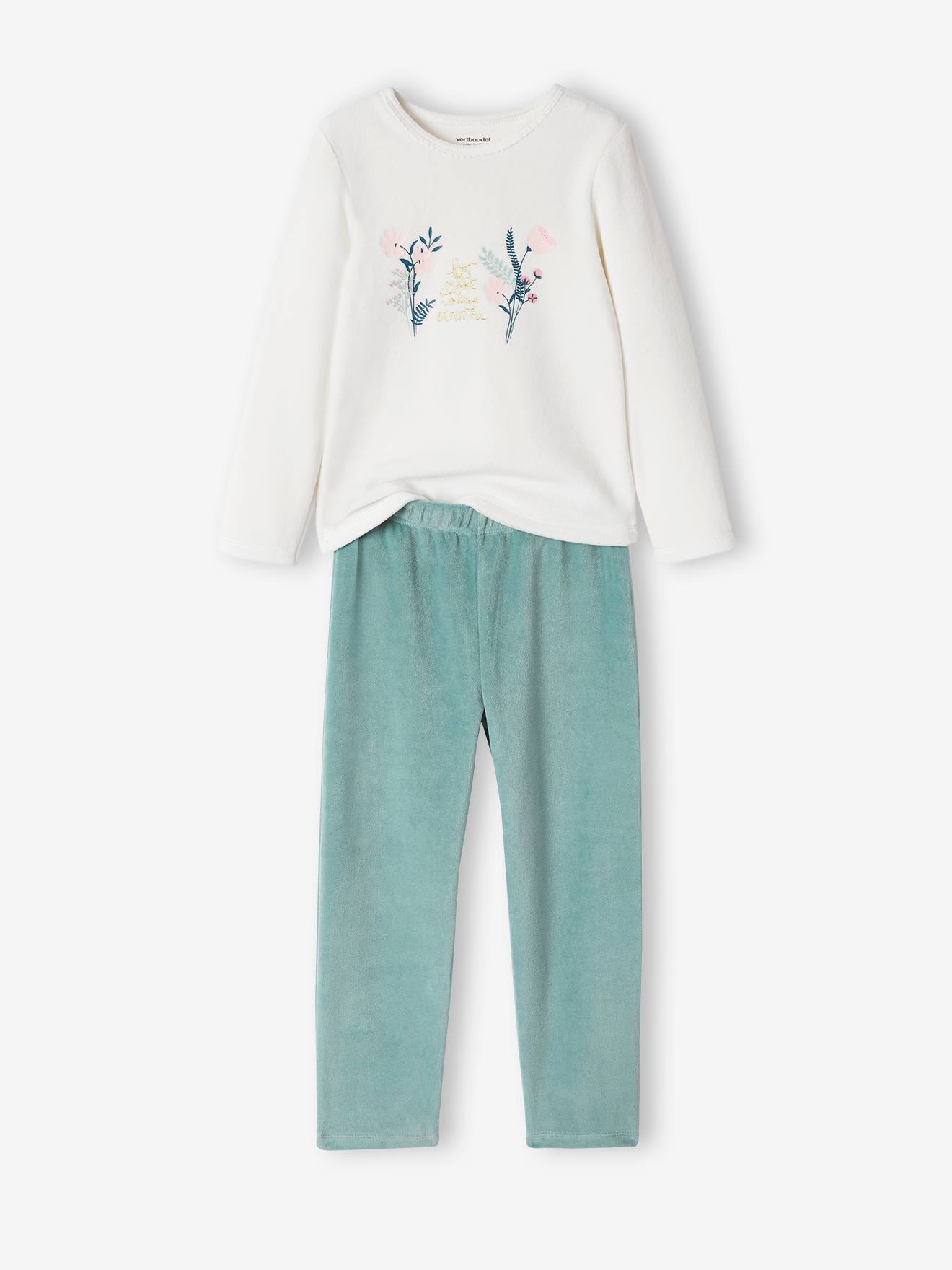 Lot de 2 pyjamas fille fleuris en velours beige