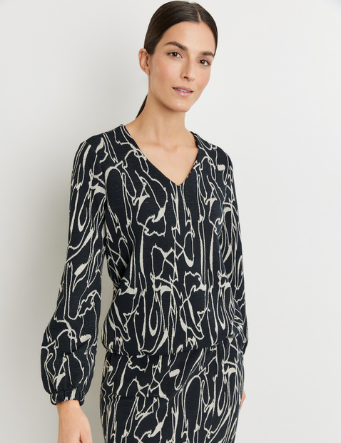 Blusenshirt aus Jacquard mit elastischem Tunnelband