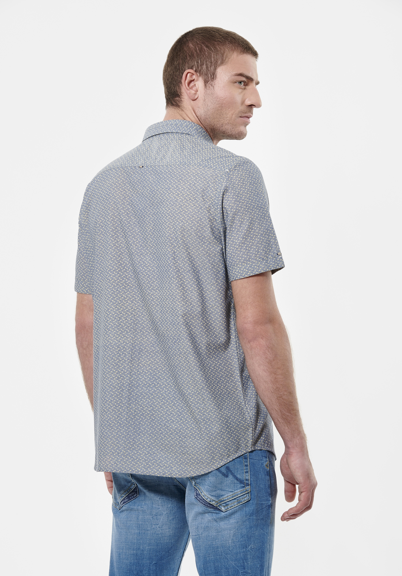 MAEL   Chemise  grise/bleue fleurie Homme en 100% coton
