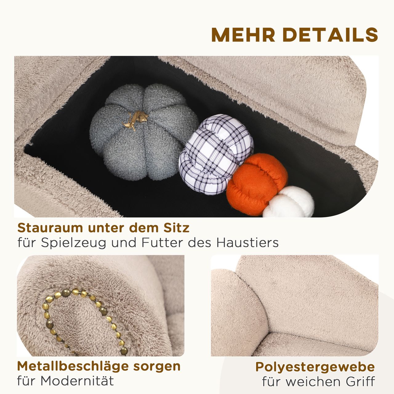 PawHut Hundesofa, Haustiersofa mit Stauraum, Hundebett in Samtoptik, Beige