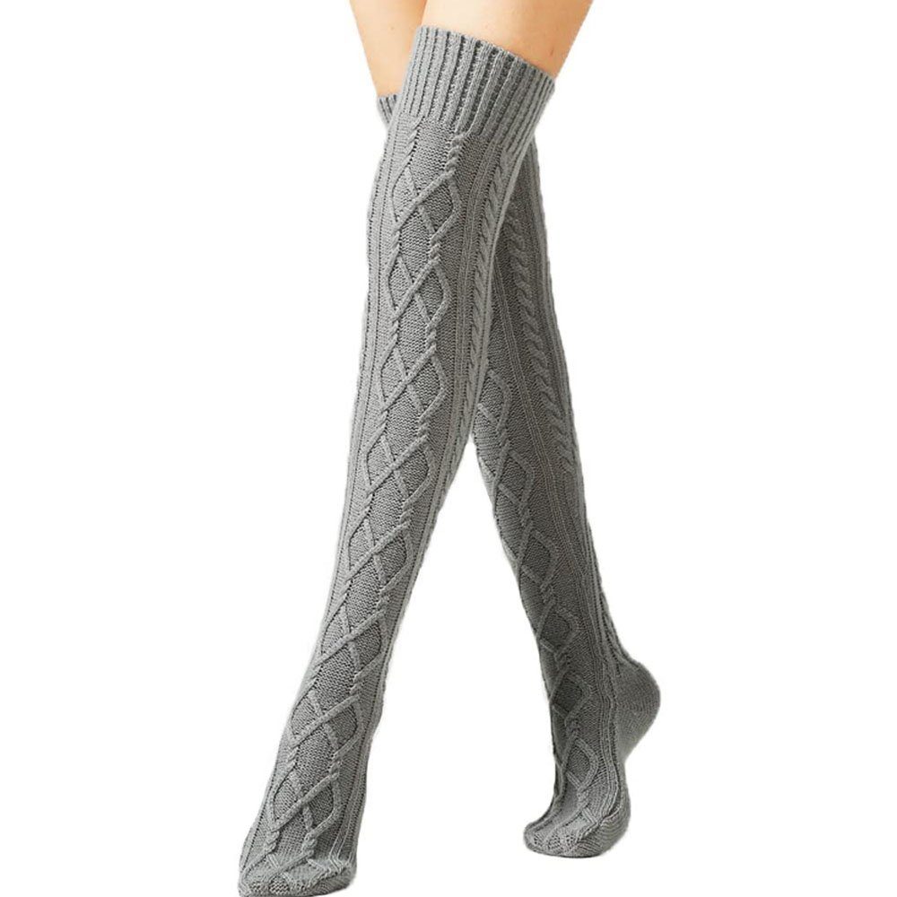 COUNJOYING Beinstulpen Kniestrümpfe Overknee Winter Strick Strümpfe Beinwärmer hellgrau (1-St)