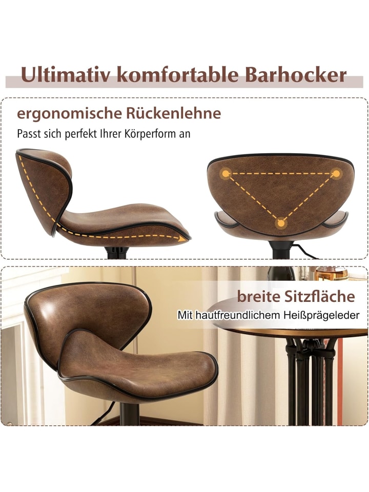 COSTWAY 2er Set Barhocker drehbar 45 x 53 x 81-101 cm in Braun günstig kaufen onesize
