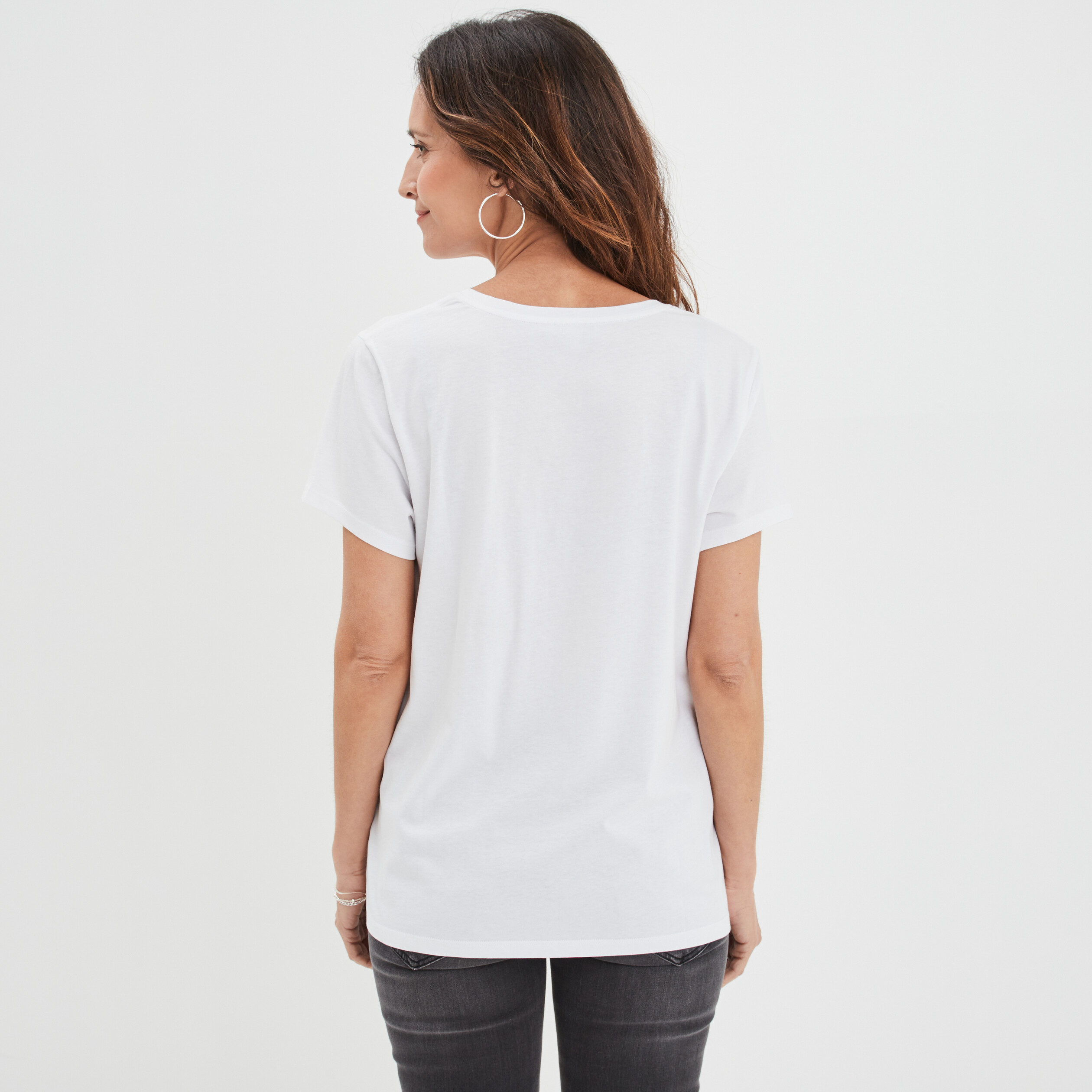 T-shirt ajusté col rond coton Creeks blanc femme | La Halle