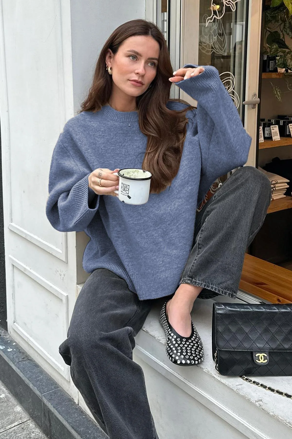 Madmext  Indigofarbener Oversize-Strickpullover mit Rundhalsausschnitt MG1972