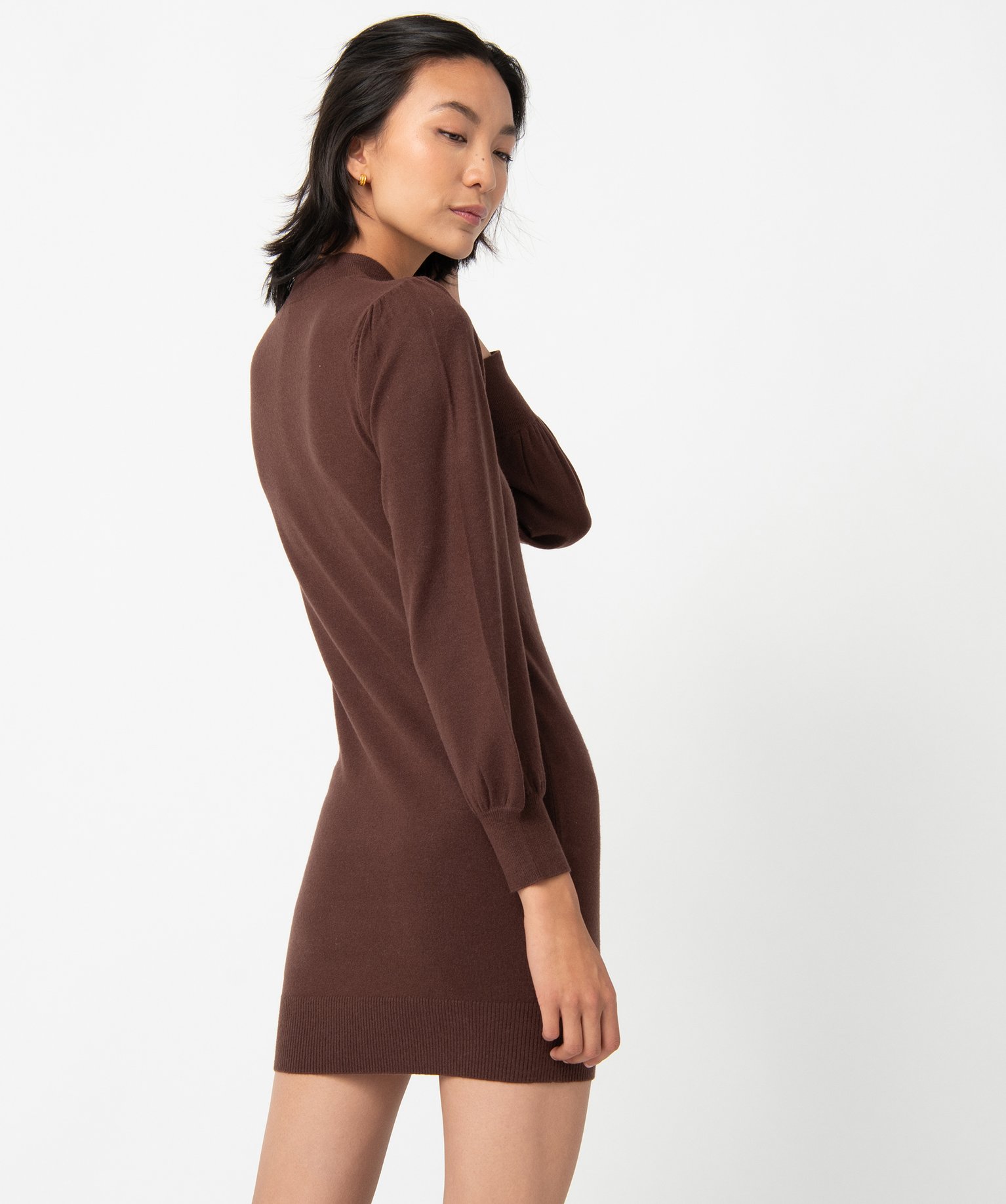 Robe pull femme en maille à manches longues et col montant marron | GEMO
