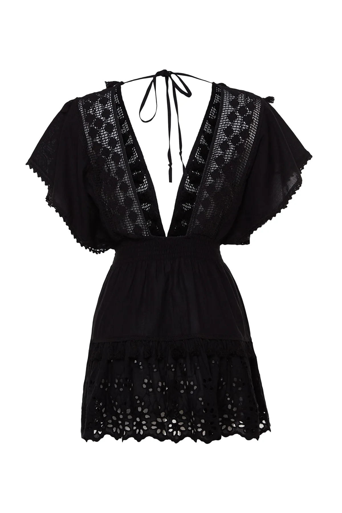 Trendyol Collection  Schwarzes Mini-Strandkleid aus 100 % Baumwolle mit gewebter Stickerei und detailliertem Detail TBESS21EL1248