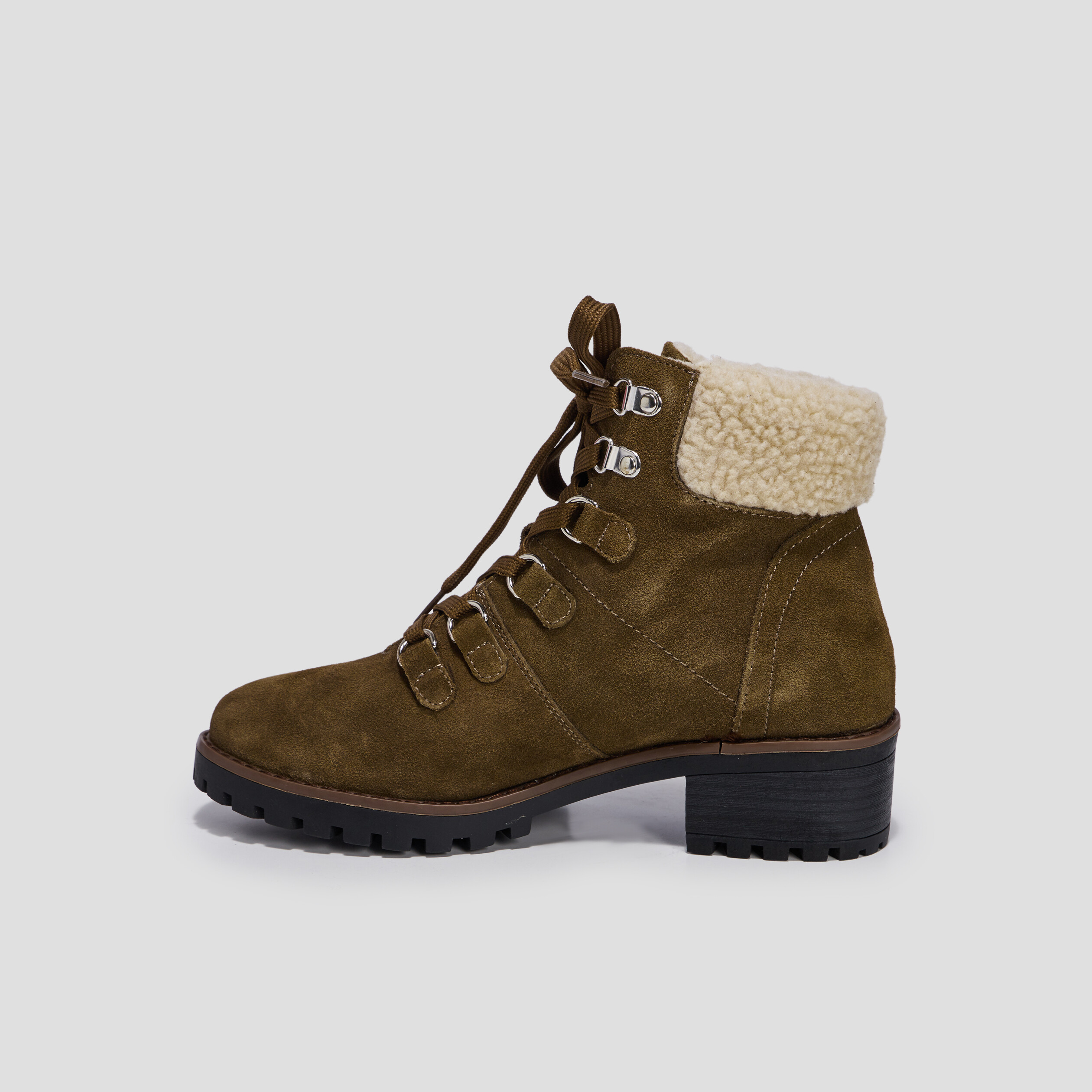 Bottines à talons empiècement molletonné vert kaki femme | La Halle
