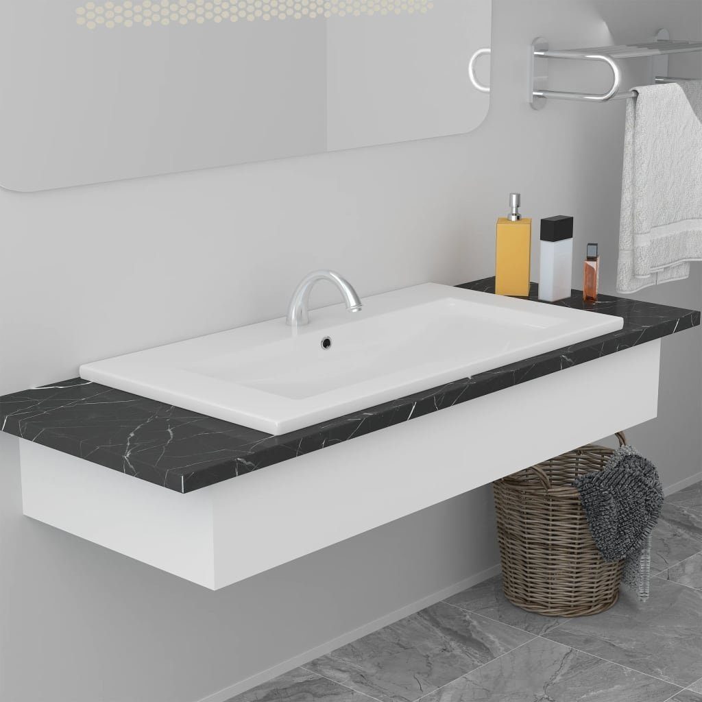 vidaXL Waschbecken Einbauwaschbecken 81x39,5x18,5 cm Keramik Weiß
