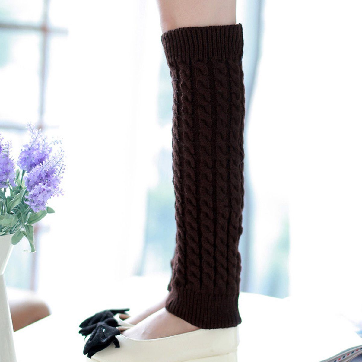 ZmdecQna Beinstulpen Langer Stulpen aus strick für Damen und Mädchen,Knöchelwärmer