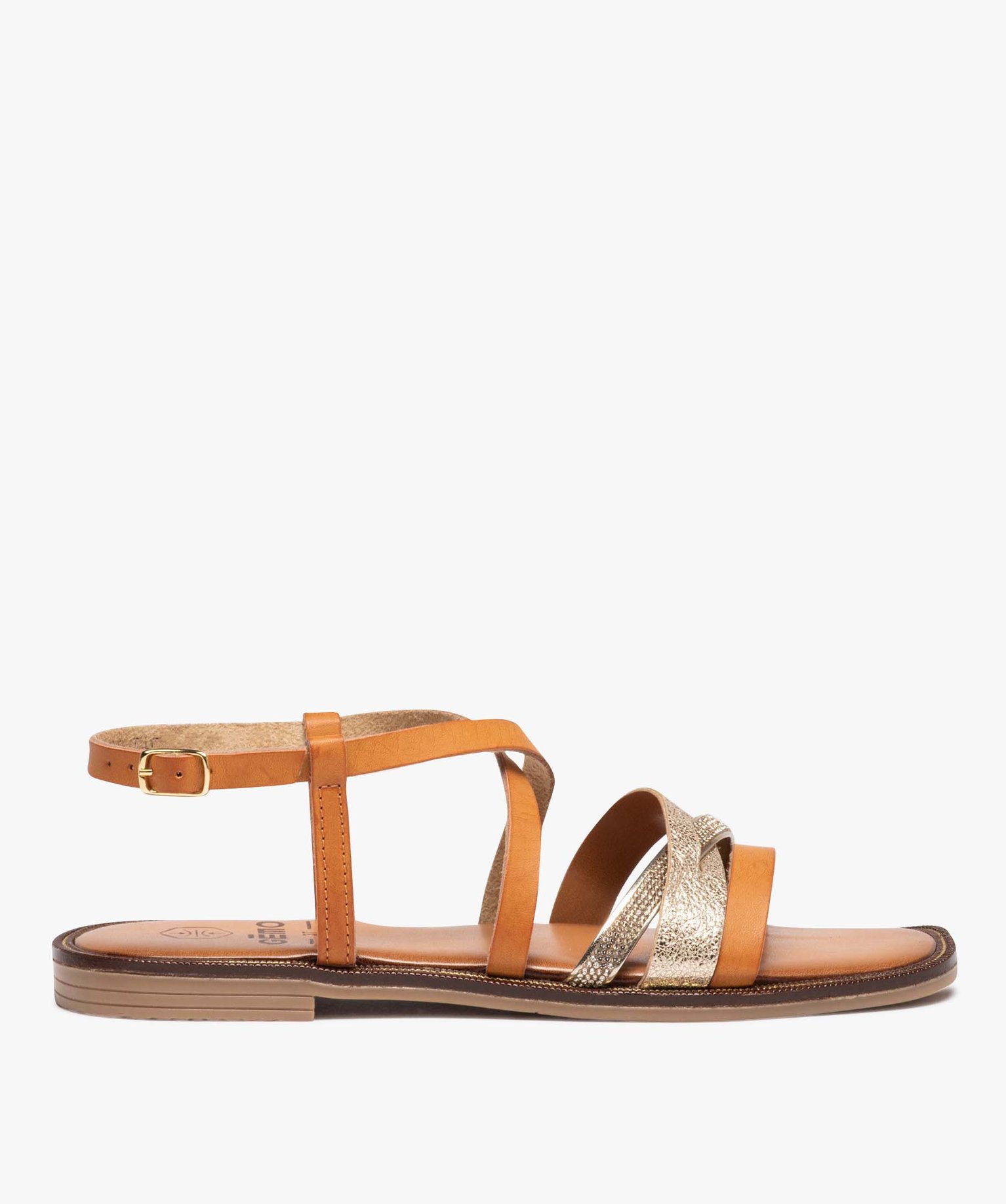 Sandales femme plates à fines brides fantaisie marron | GEMO