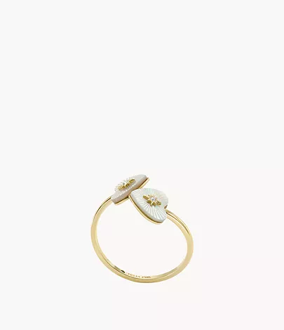 Fossil Toi-et-moi-Ring Sutton Radiant Love Heart Perlmutt Edelstahl goldfarben