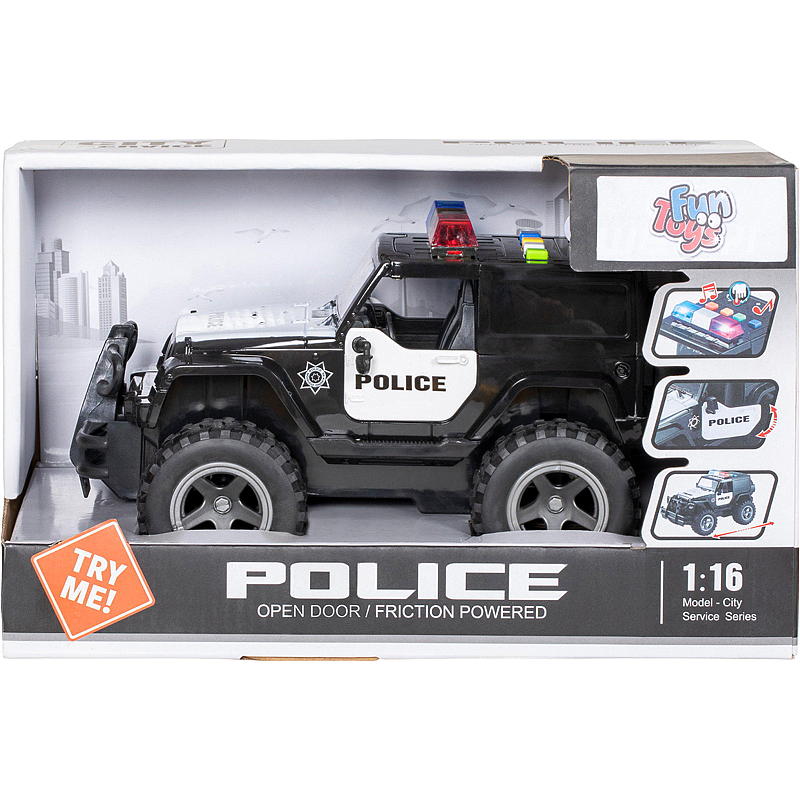 FunToys Politibil str 1:16 selvgående