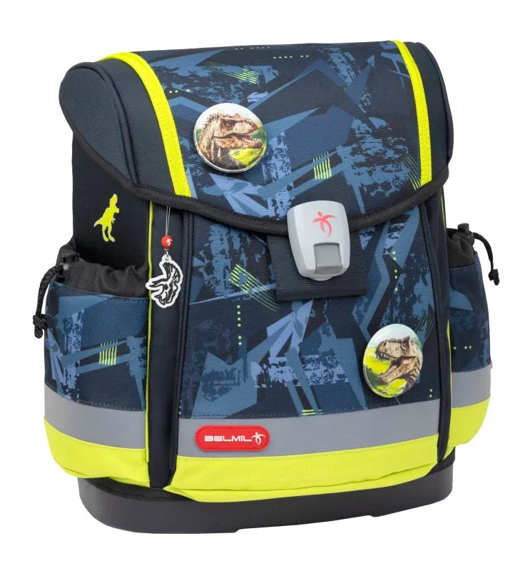 Belmil Classy Plus Schulranzen Set 5-teilig mit Brustgurt - T-Rex Lime