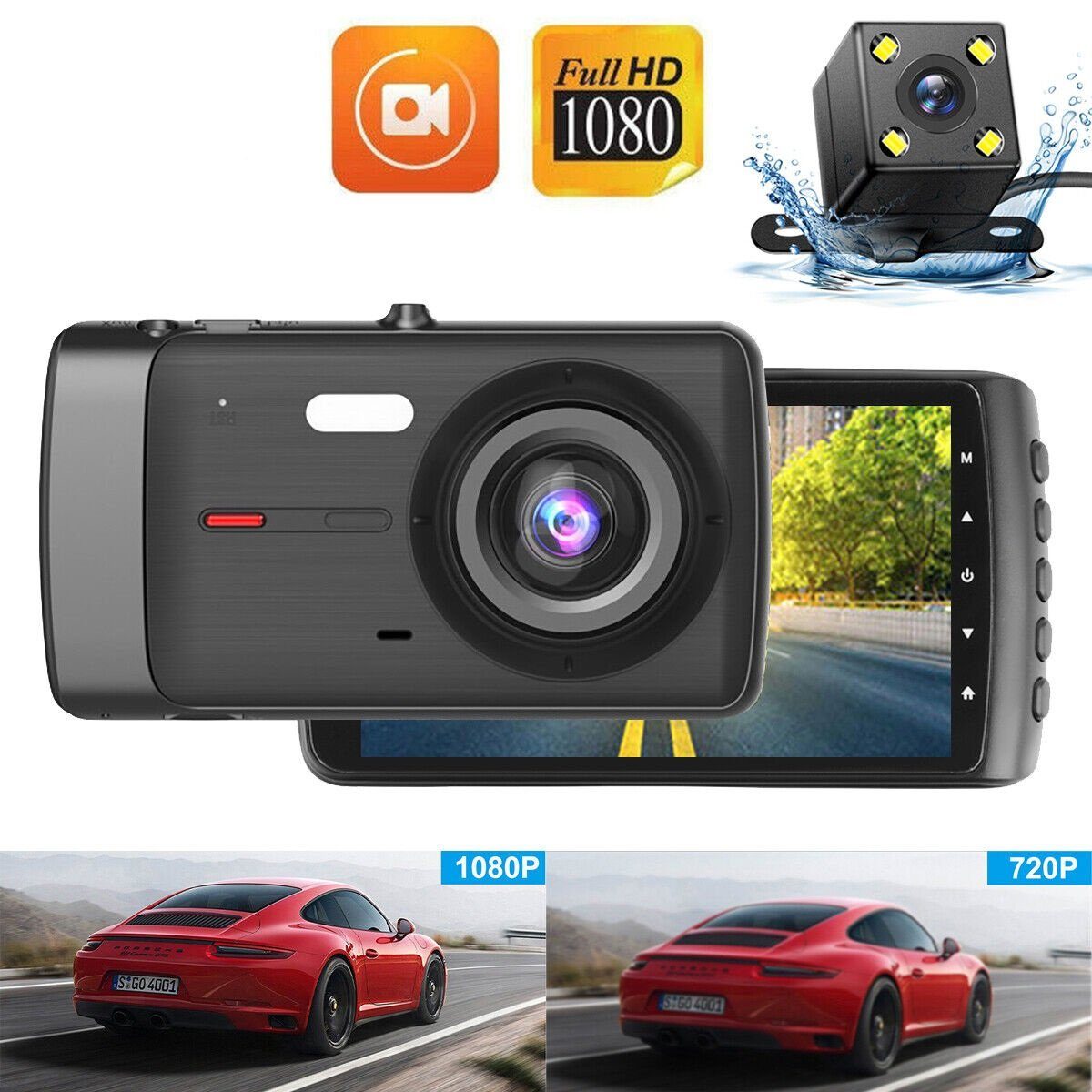 yozhiqu Auto-High-Definition-4-Zoll-Fahrrekorder mit Saugnapf Dashcam (Hochauflösendes 1080P-Nachtsicht-Rückfahrbild mit zwei Linsen)