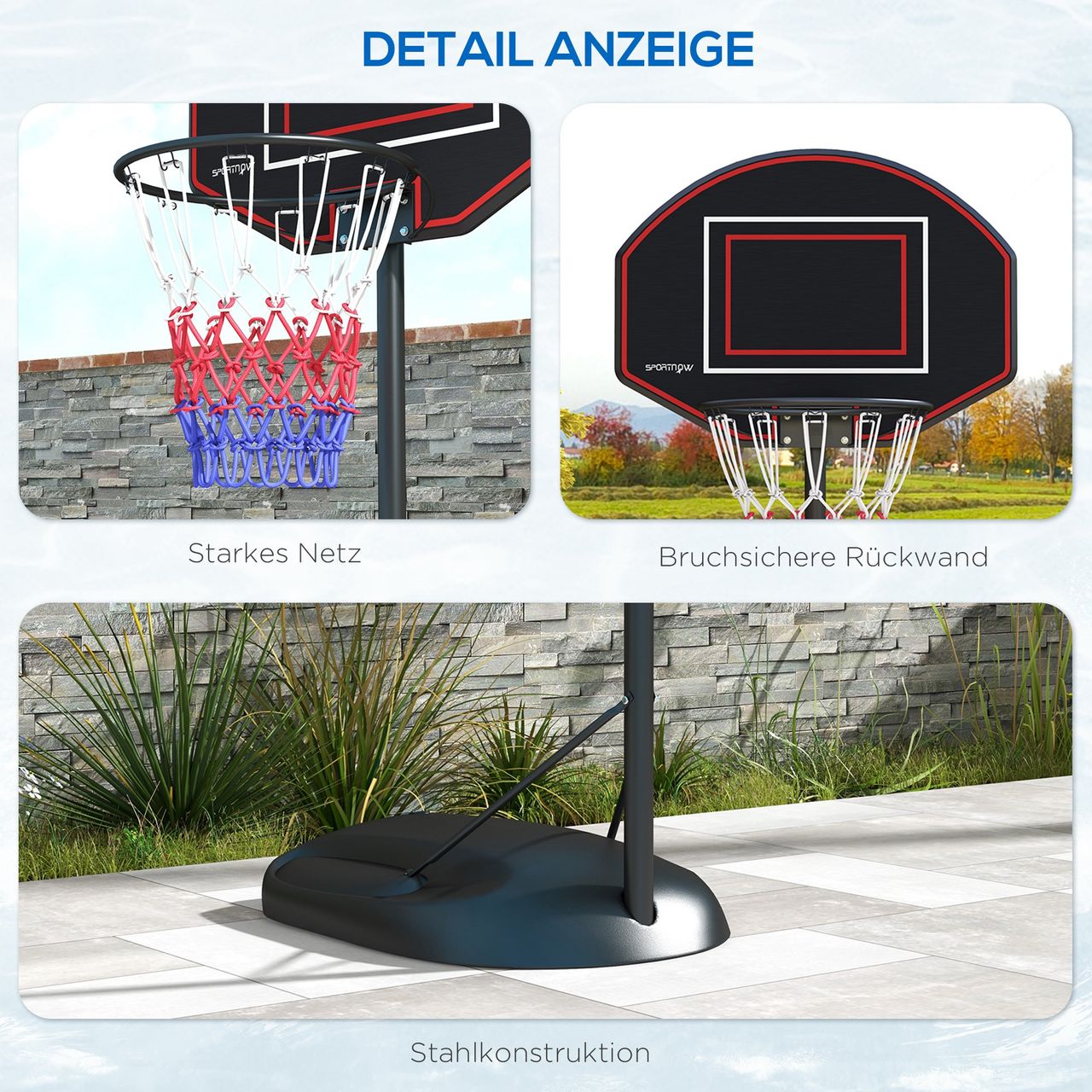 SPORTNOW SPORTNOW Basketballständer 221-282cm Höhenverstellbar Basketballkorb mit Ständer