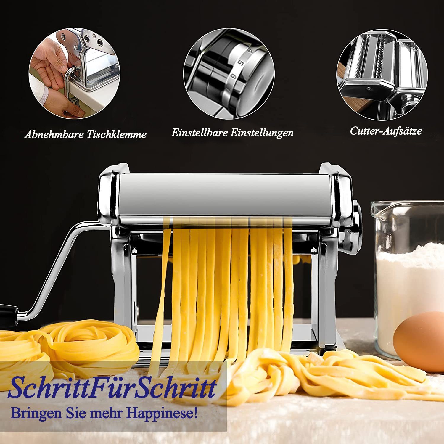 zggzerg Nudelmaschine Nudelmaschine, Edelstahl Pasta Maker Frische manuelle Pasta Walze