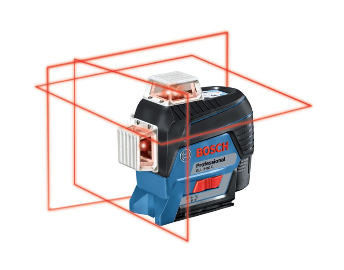 Sada čárového laseru Bosch Blue 0601063R05 GLL 3-80 C 1x 12V 2,0 Ah a rychlonabíječka GAL 12V-40 CV v L-BOXX