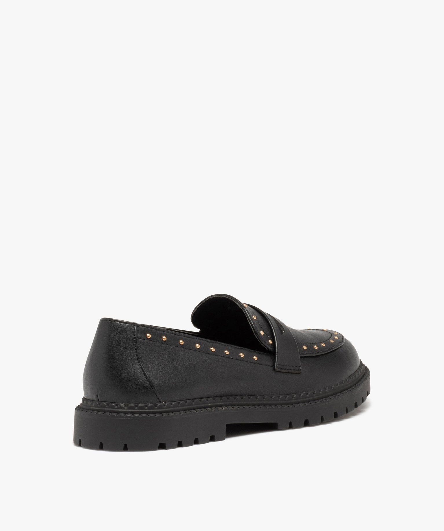 Mocassins fille unis à clous dorés noir | GEMO