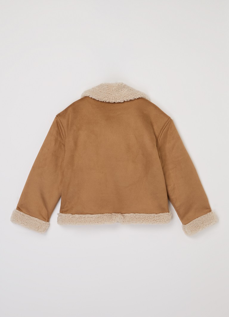 Lil' Atelier NMNNolo Oversize'owy płaszcz z owczej skóry z bocznymi kieszeniami