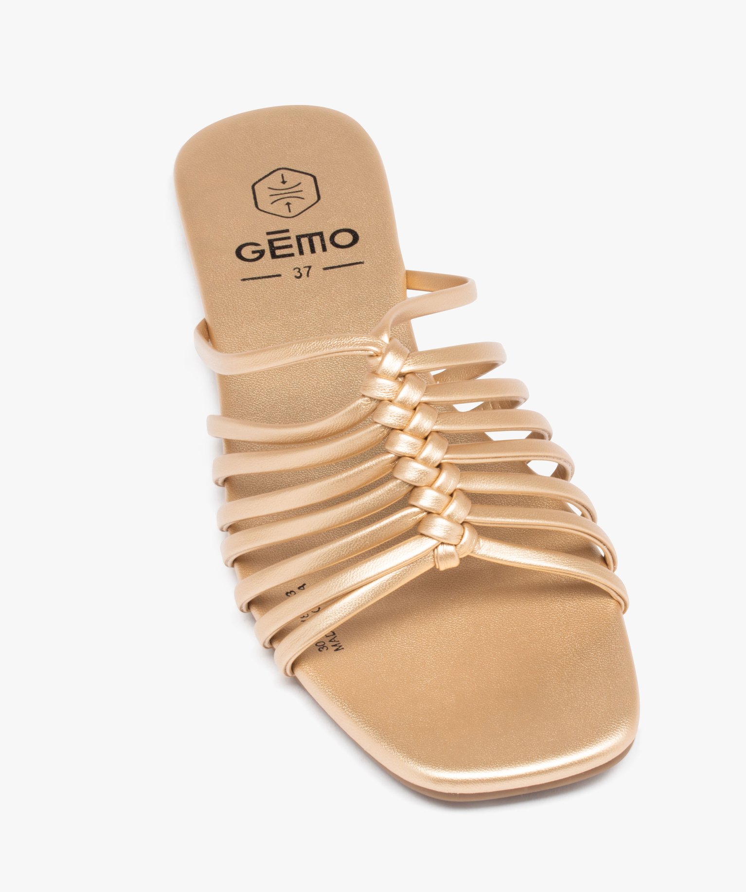 Mules femme à talon plat dessus à fines brides unies or | GEMO