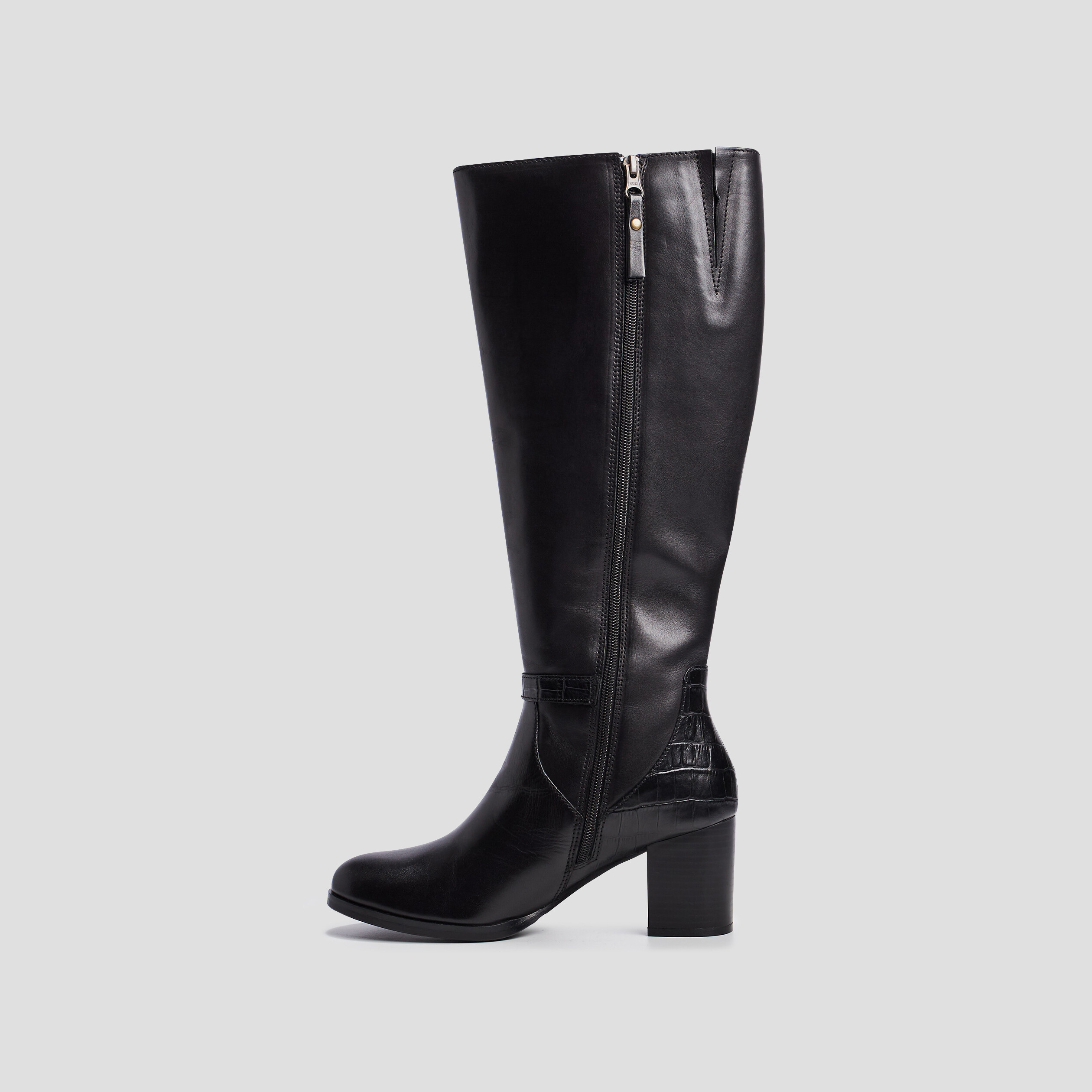 Bottes en cuir à talons et boucles noir femme | La Halle