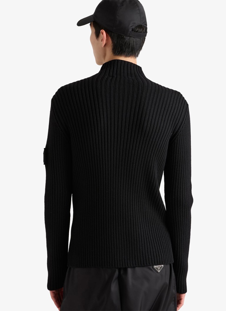 Vestă Prada din lână virgină cu nervuri și logo